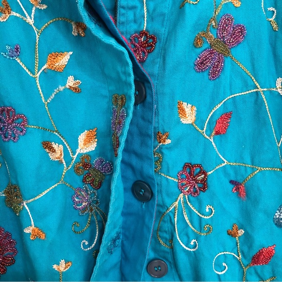 Vintage Granny Core  bright blue floral embroidered beaded shaket size medium - Picture 5 of 13